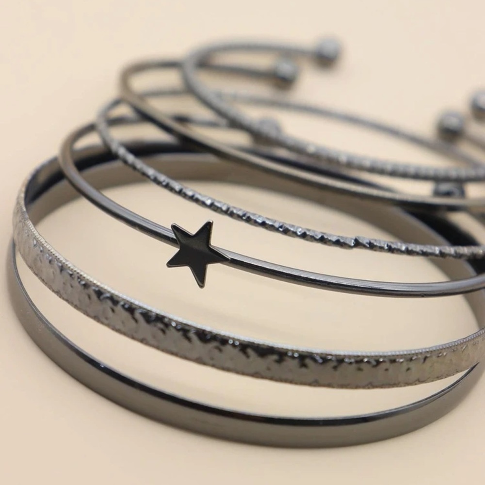 6 Piece Gunmetal Bracelets
